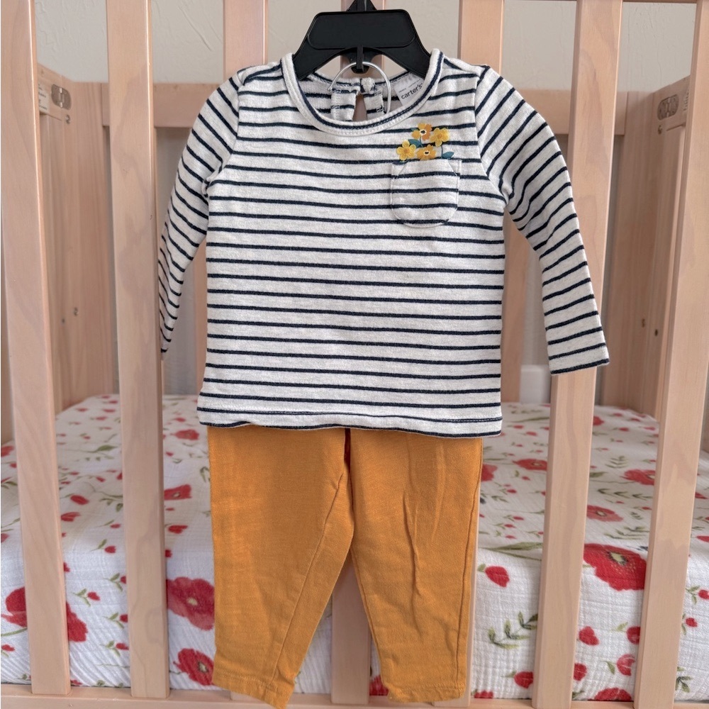Carter's Striped Long Sleeve Top with Yellow Pants